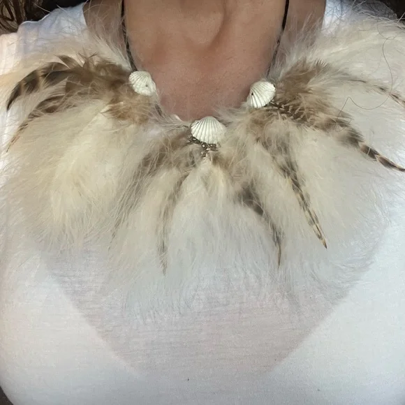 🐸Feather and seashell necklace on adjustable length silky cord - reversible NWOT - Picture 2 of 8